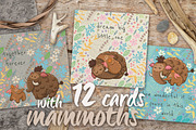 Floral cards with woolly mammoths