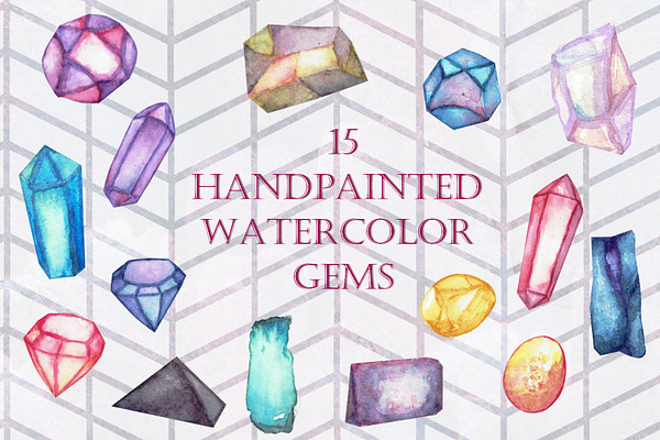 Handpainted Watercolor Gems