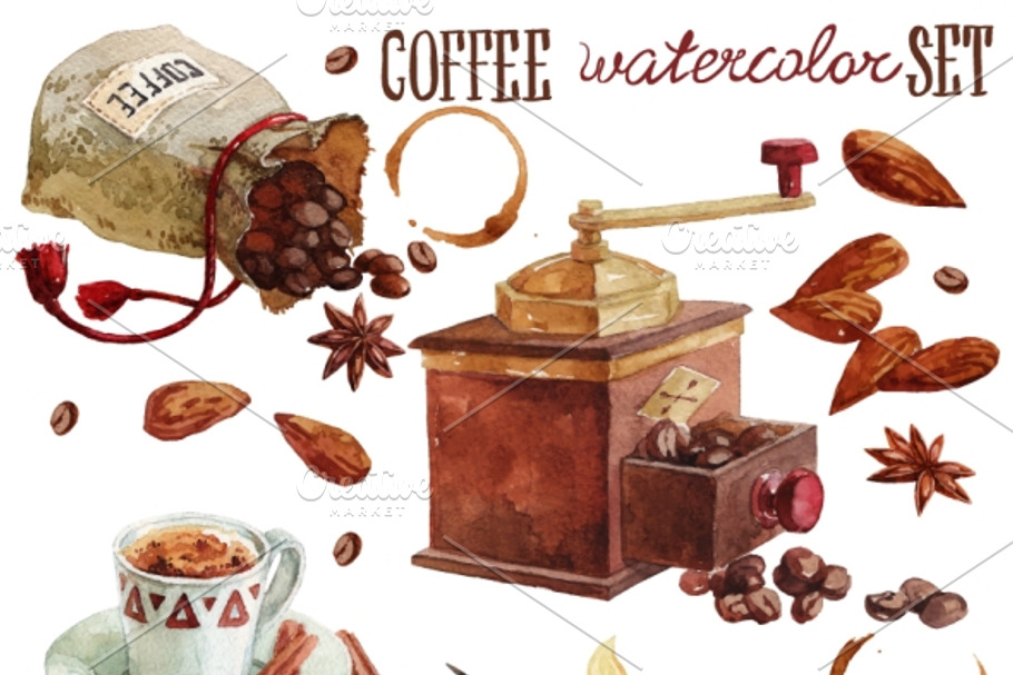 Coffee watercolor collection in Illustrations - product preview 8