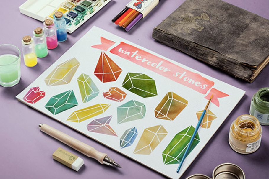 Watercolor illustration rubies in Illustrations - product preview 8