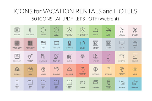 Vacation Rental & Hotel Vector Icons in Graphics - product preview 1