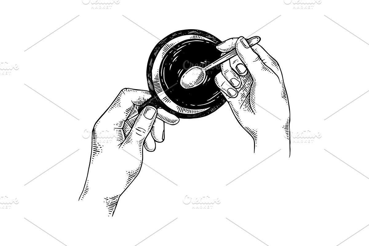Hands with tea cup engraving vector illustration in Illustrations - product preview 8
