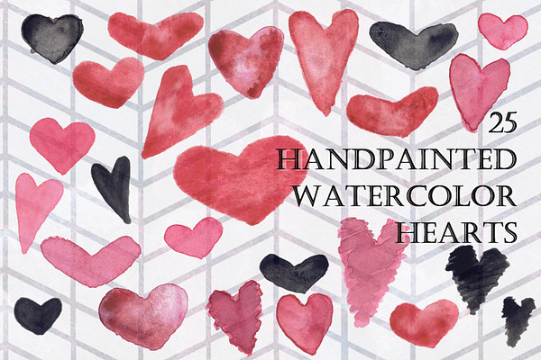 25 hand painted watercolor hearts