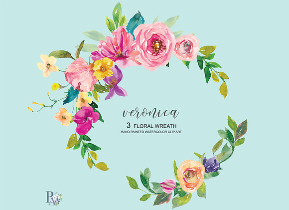 Watercolor Summer Flowers Wreath Set in Illustrations - product preview 1