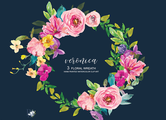 Watercolor Summer Flowers Wreath Set in Illustrations - product preview 2
