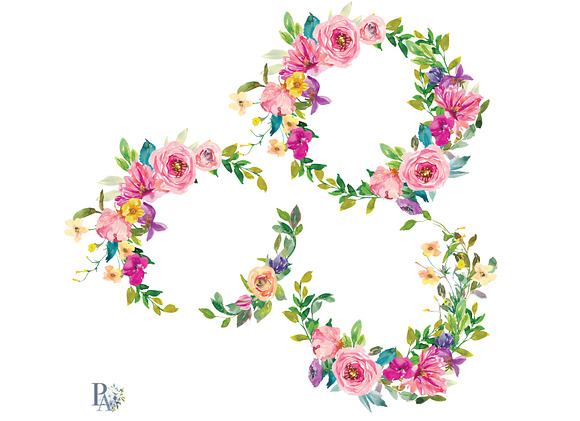 Watercolor Summer Flowers Wreath Set in Illustrations - product preview 3