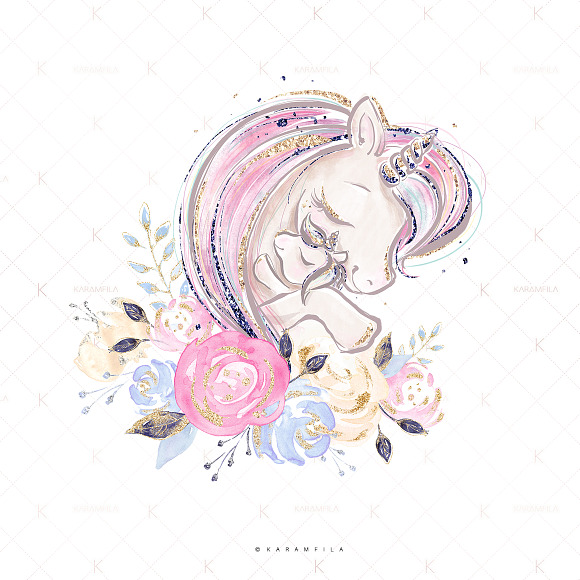 Mother and Baby Unicorns Clipart in Illustrations - product preview 1