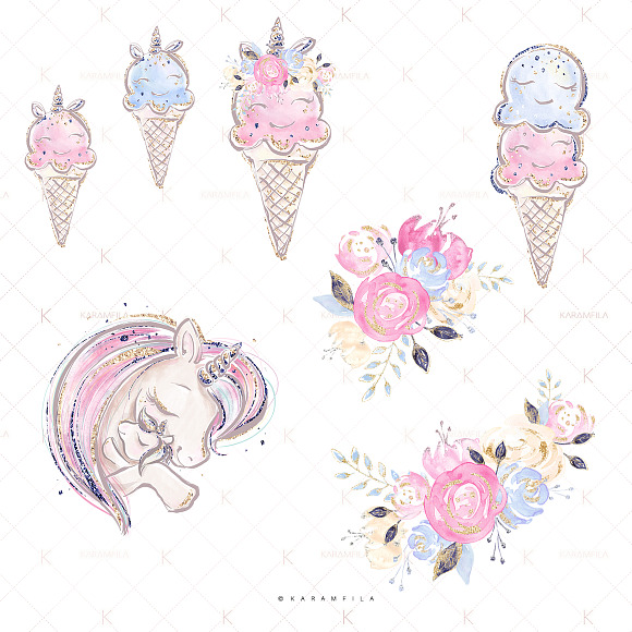 Mother and Baby Unicorns Clipart in Illustrations - product preview 3