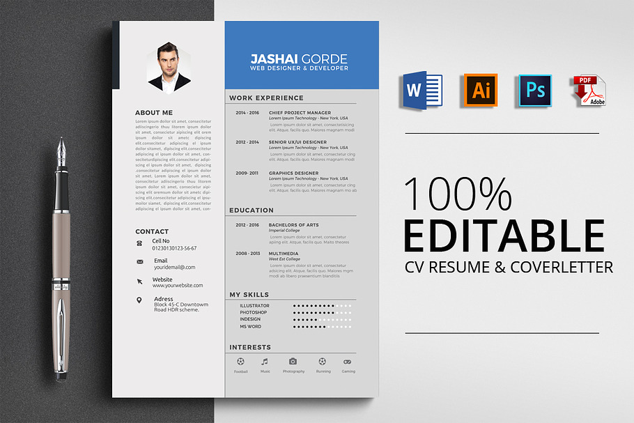 Corporate Word CV Resume in Resume Templates - product preview 8