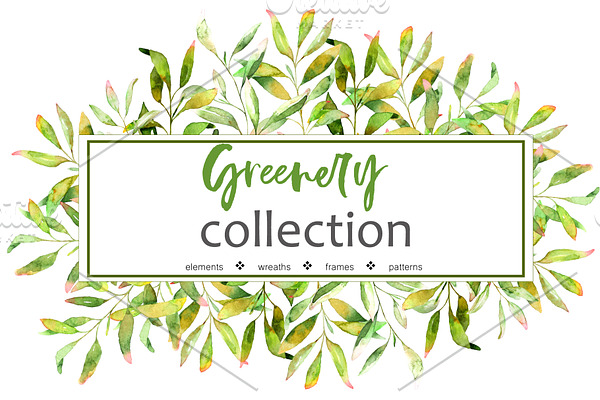 Greenery Collection. Watercolor set