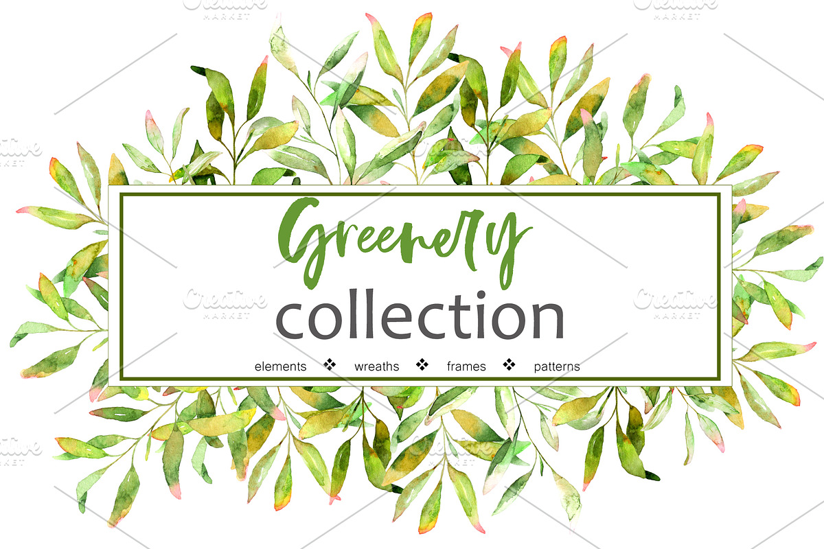 Greenery Collection. Watercolor set in Illustrations - product preview 8