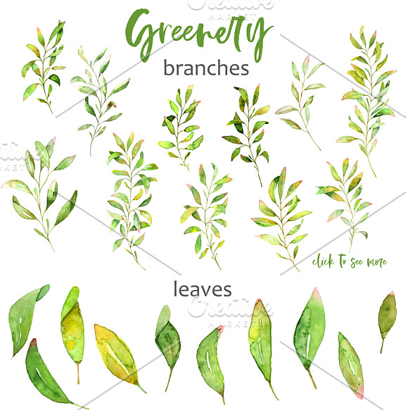 Greenery Collection. Watercolor set in Illustrations - product preview 1