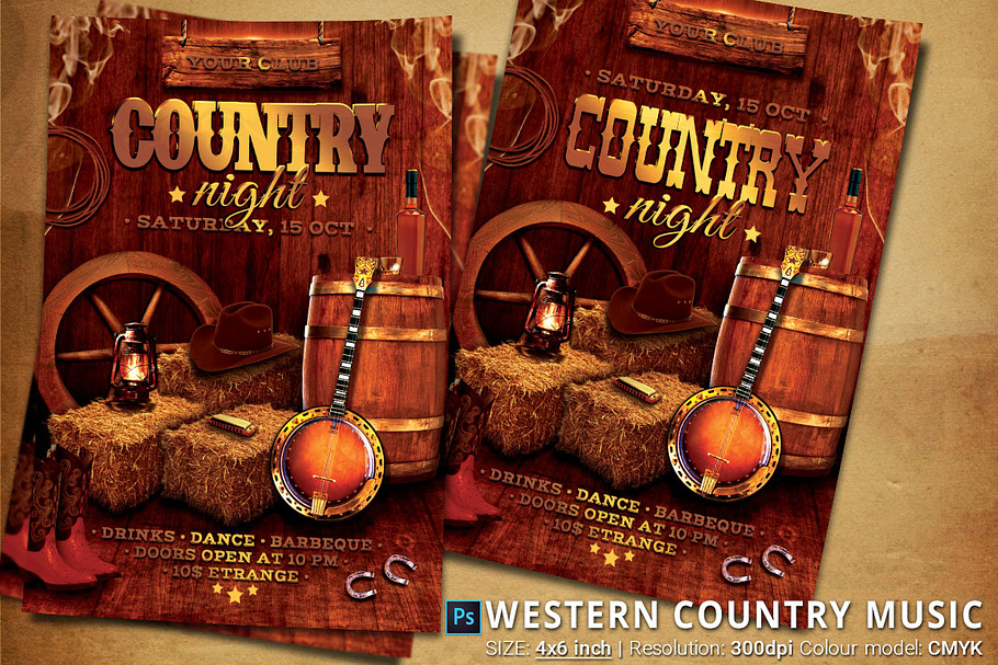Western Country Music Party Flyer in Flyer Templates - product preview 8