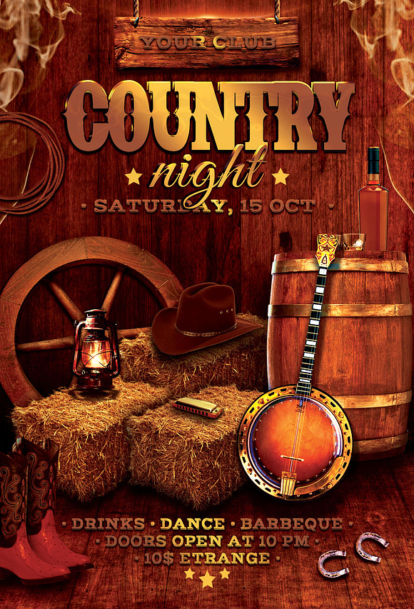 Western Country Music Party Flyer in Flyer Templates - product preview 2