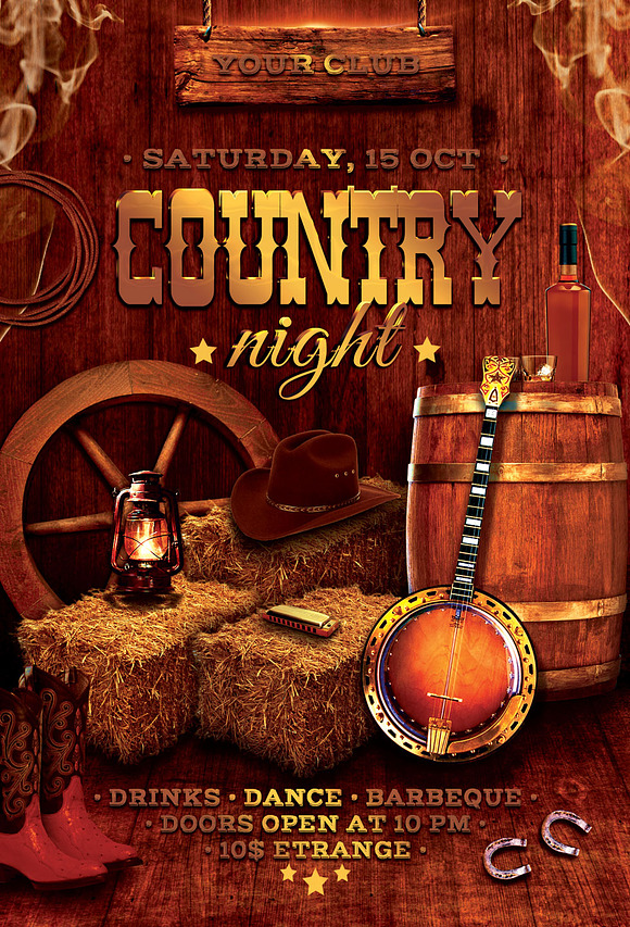 Western Country Music Party Flyer in Flyer Templates - product preview 3