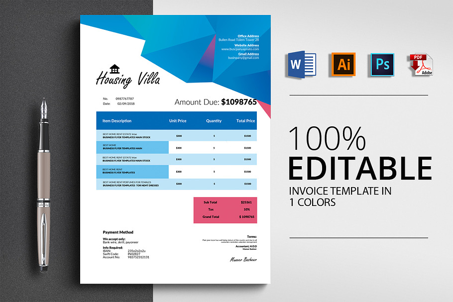 Invoice Template (Word,ai,pdf,psd) in Stationery Templates - product preview 8
