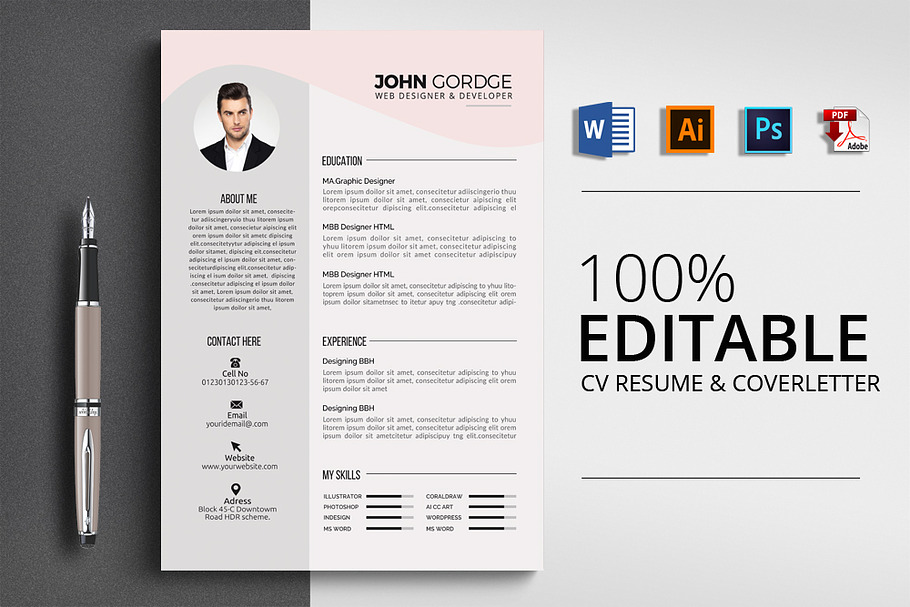 Creative MS Word Resume CV in Resume Templates - product preview 8