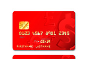 Red realistic credit card with chip