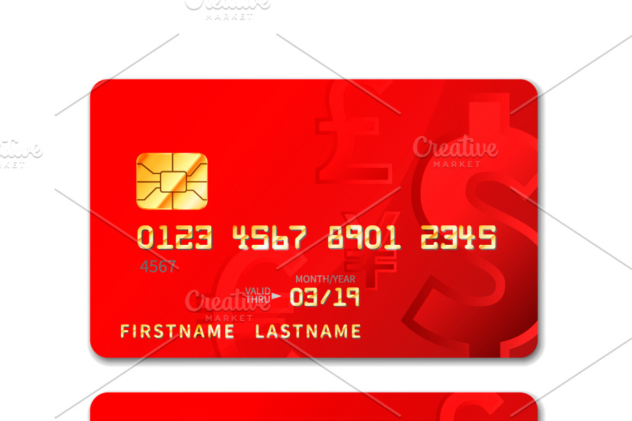 Red realistic credit card with chip in Objects - product preview 8