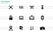 Flying drone icons on white