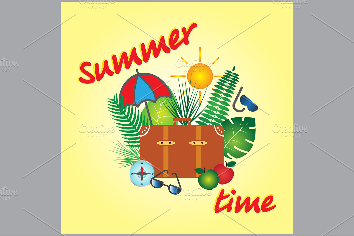 Summer time vector banner design  in Graphics - product preview 8