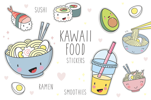 Kawaii cartoon food stickers