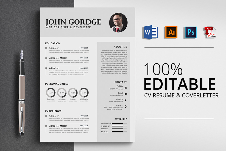 Job CV Resume Word Template in Resume Templates - product preview 8