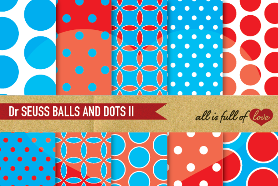 Dr Seuss Digital Paper Blue Red in Patterns - product preview 8