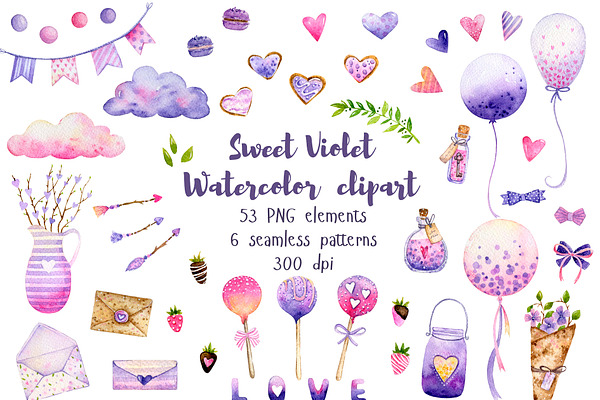 Sweet Violet Watercolor Clipart