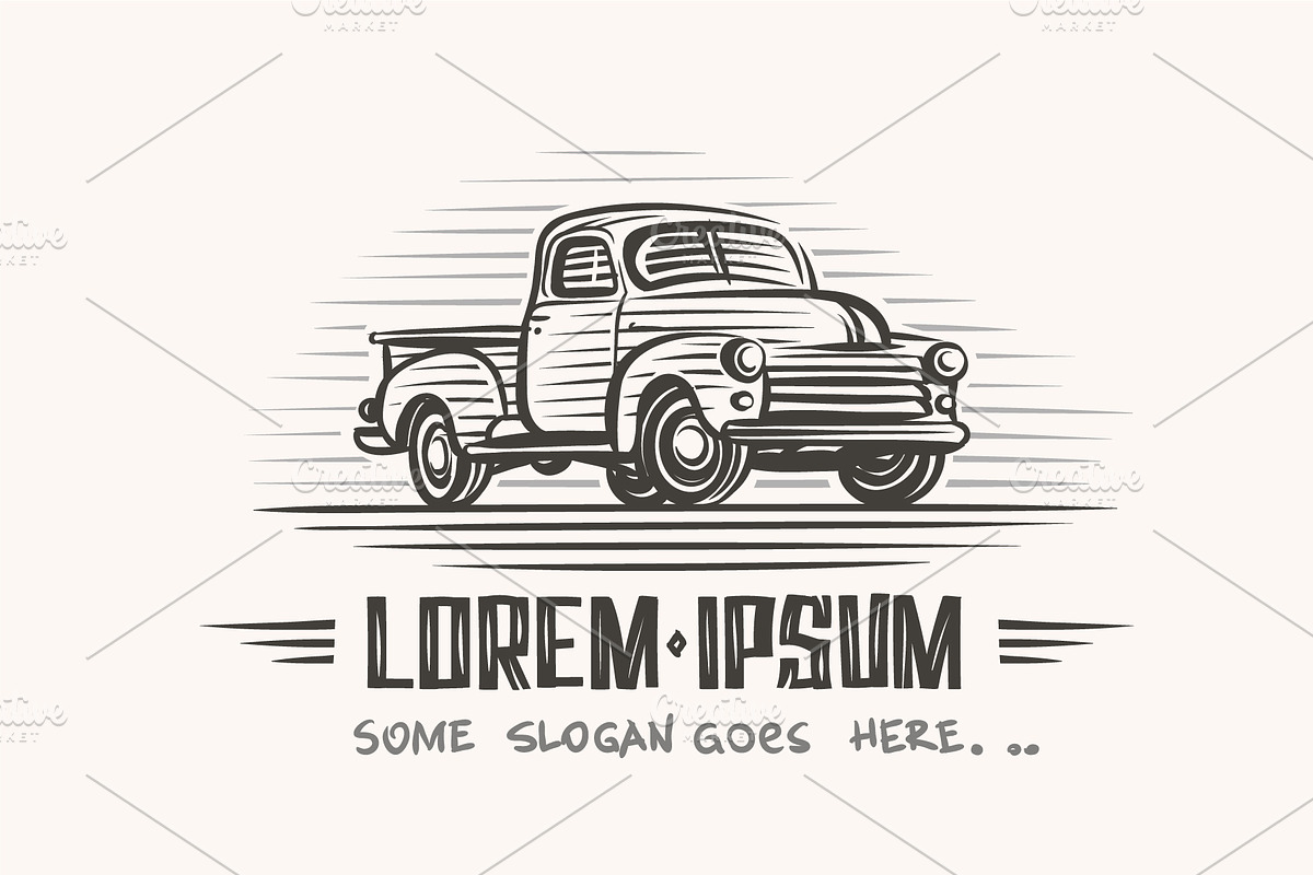 Vintage Pickup truck illustration.  in Illustrations - product preview 8