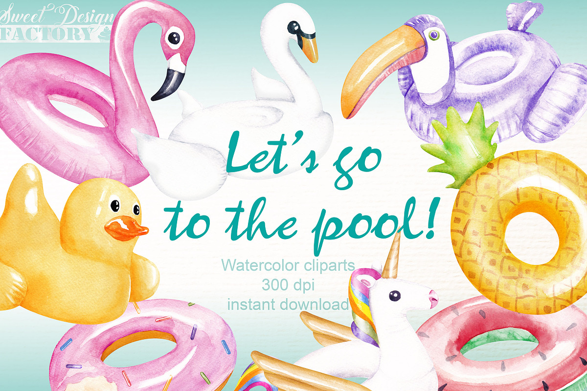 Pool floats watercolor cliparts in Illustrations - product preview 8
