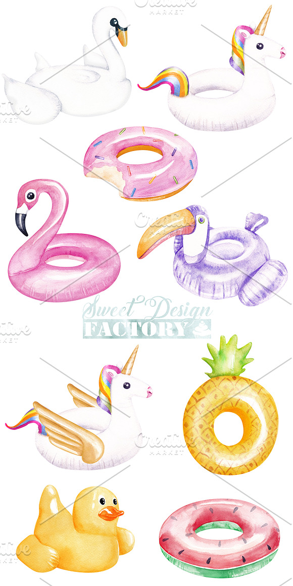 Pool floats watercolor cliparts in Illustrations - product preview 1