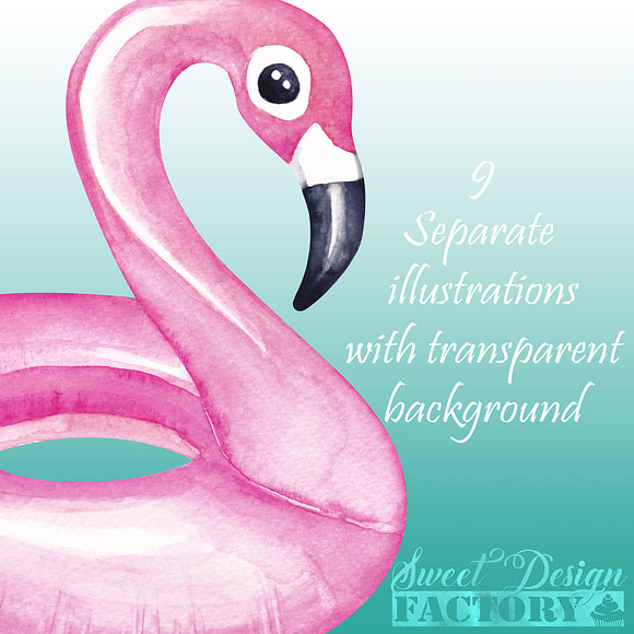 Pool floats watercolor cliparts in Illustrations - product preview 2