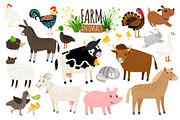 Farm animals. Domestic farm animal collection isolated on white, goose and donkey, pig and goat, cow and sheep vector