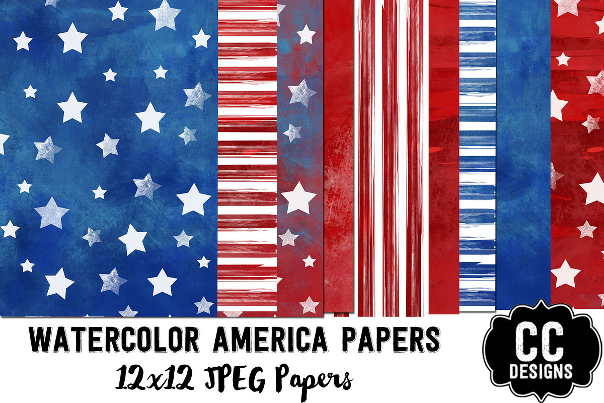 Watercolor America Digital Papers in Illustrations - product preview 8