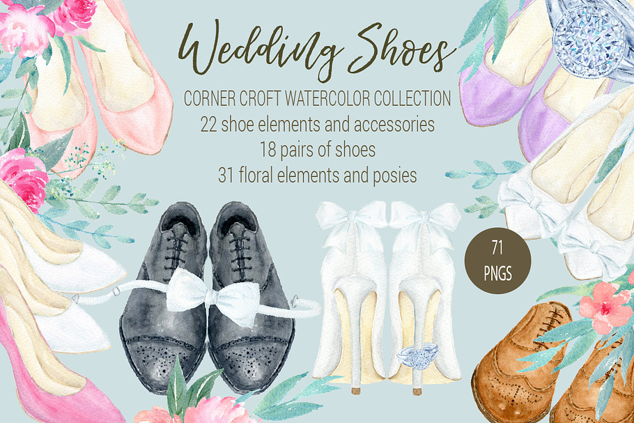 Watercolor Collection wedding shoes in Illustrations - product preview 8