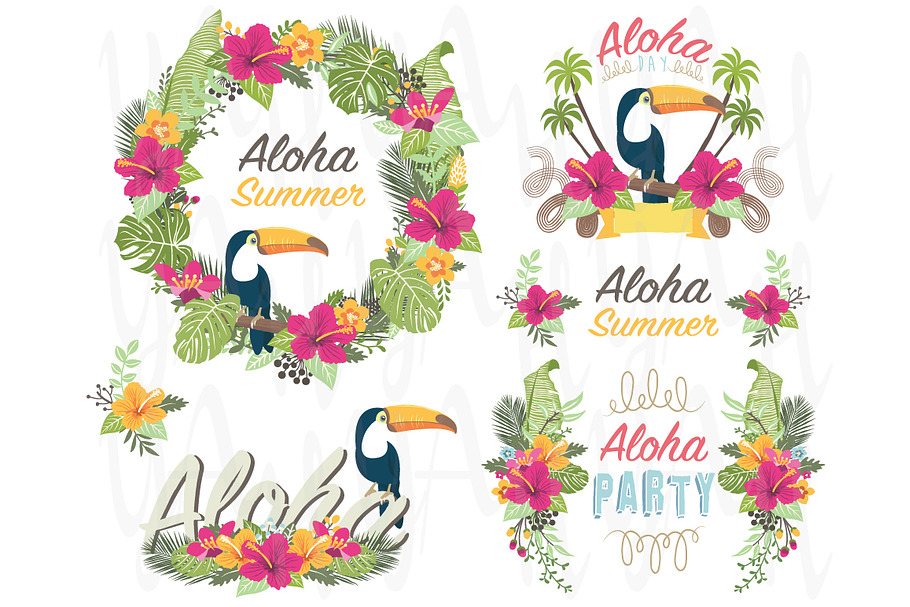 Aloha Floral Elements in Illustrations - product preview 8