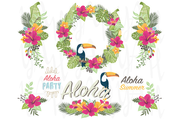 Aloha Floral Elements in Illustrations - product preview 1