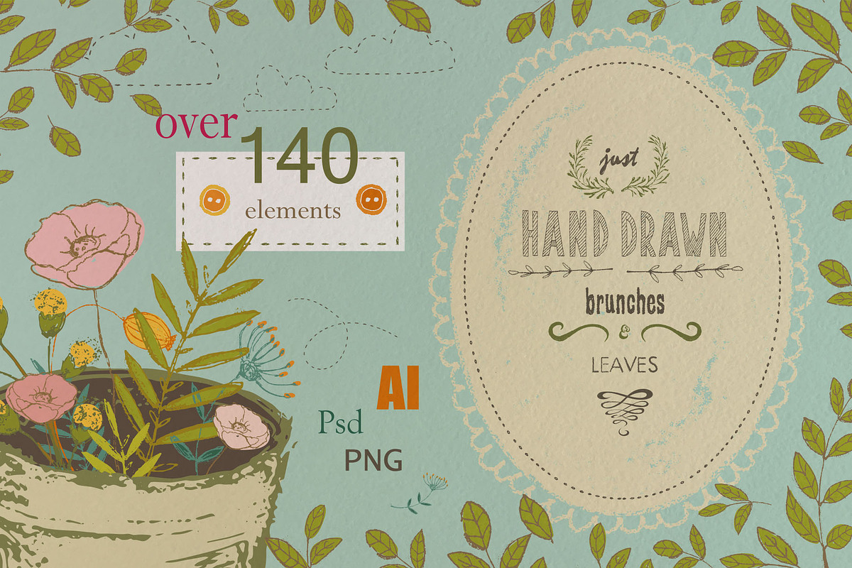 Just hand-drawn leaves in Illustrations - product preview 8