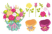 Bouquet and Flowers Set Poster Vector Illustration
