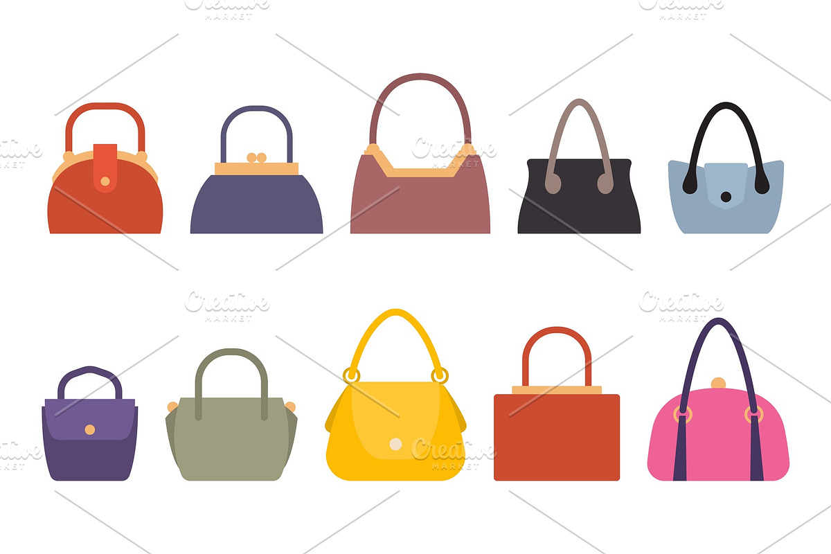 Set of Women Bags Stylish Accessory Females Vector in Illustrations - product preview 8