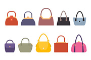 Set of Women Bags Stylish Accessory Females Vector