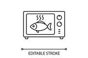 Cooking fish in microwave oven linear icon