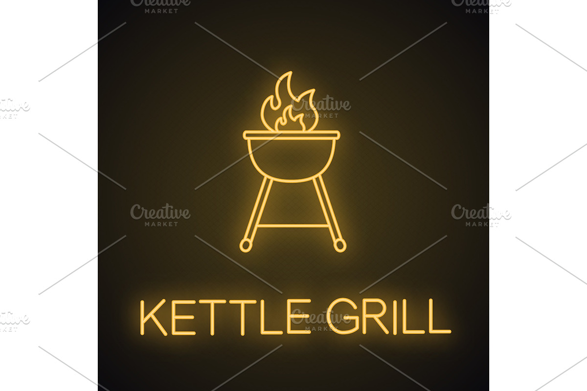 Kettle barbecue grill neon light icon in Graphics - product preview 8