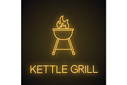 Kettle barbecue grill neon light icon