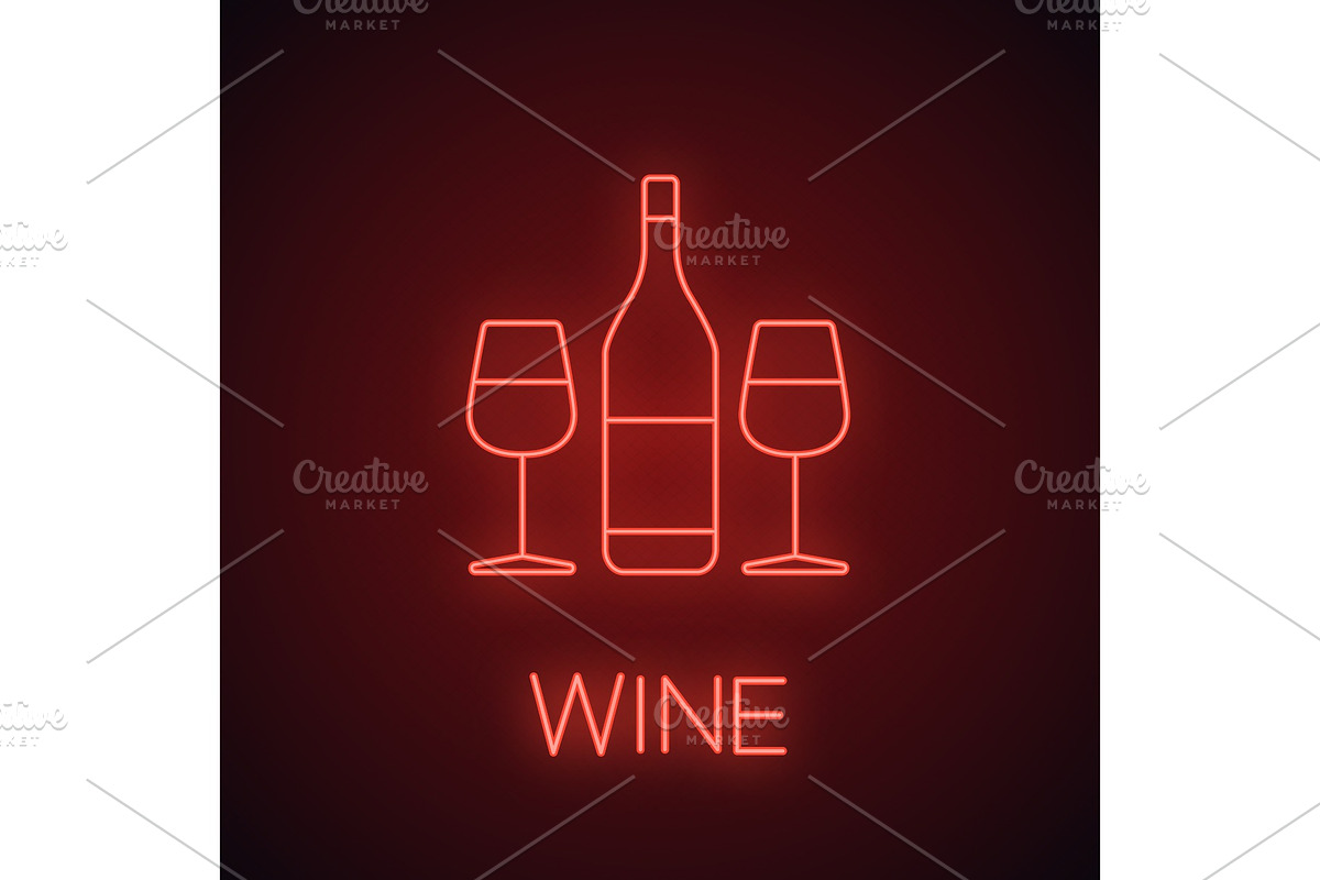 Wine and two glasses neon light icon in Graphics - product preview 8
