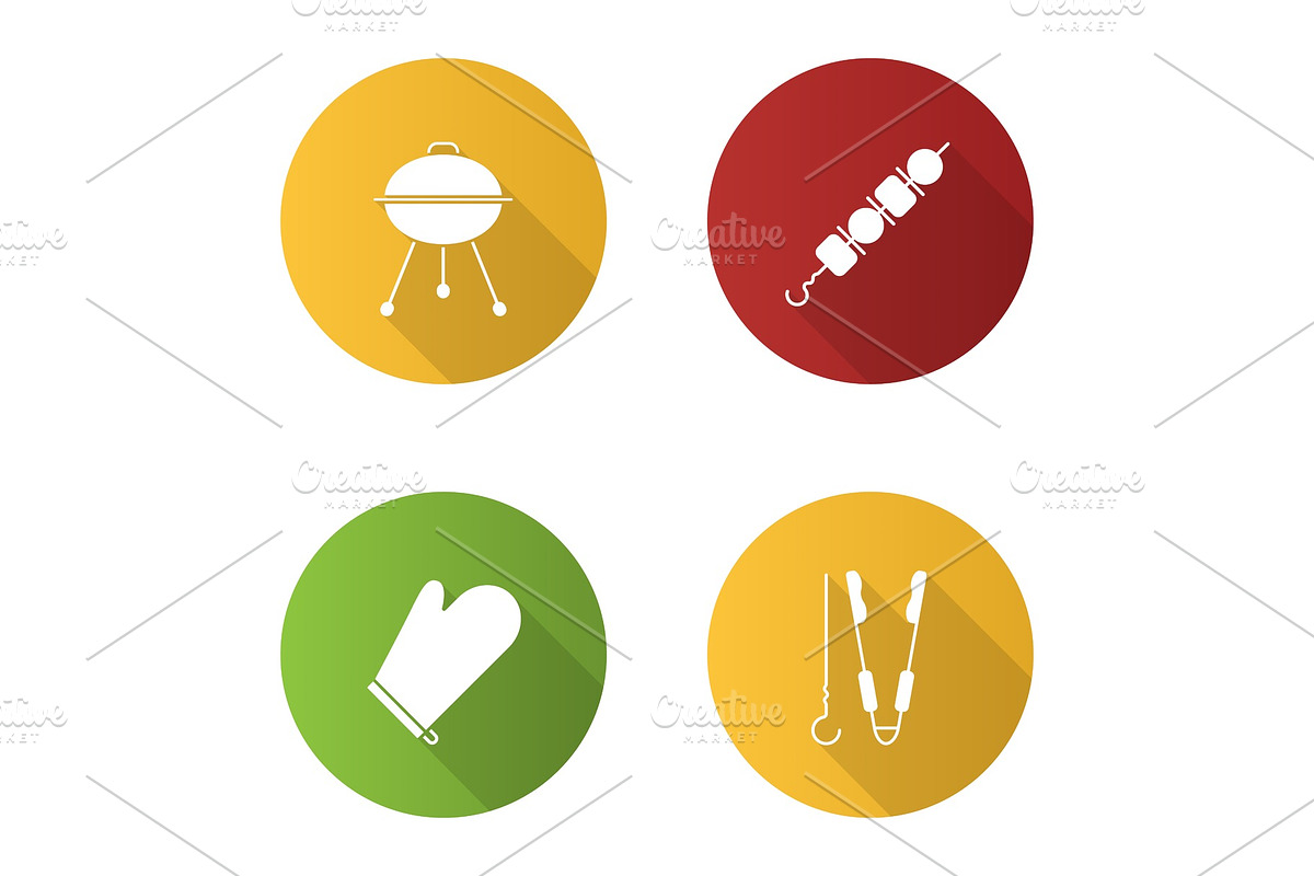 Barbecue flat design long shadow glyph icons set in Graphics - product preview 8