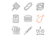 Barbecue linear icons set