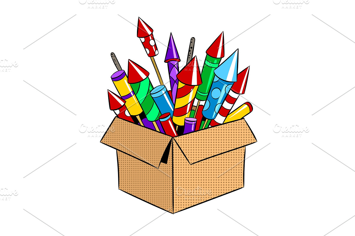 Box with fireworks pop art vector illustration in Illustrations - product preview 8