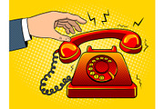 Red hot old phone pop art vector illustration